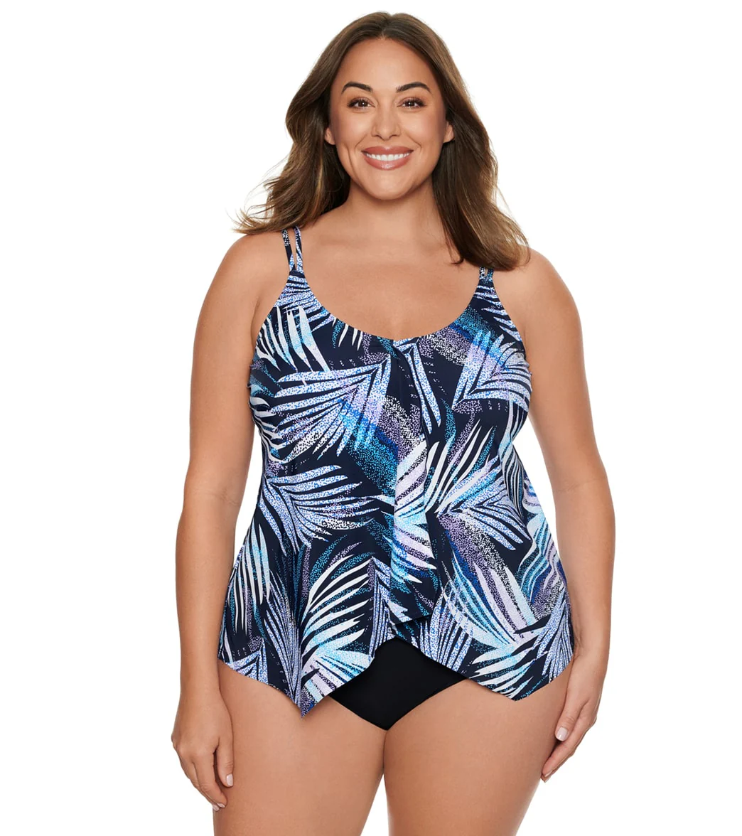 Penbrooke Women's Plus Size Palm Dot Handerchief Tankini Top - Image 5