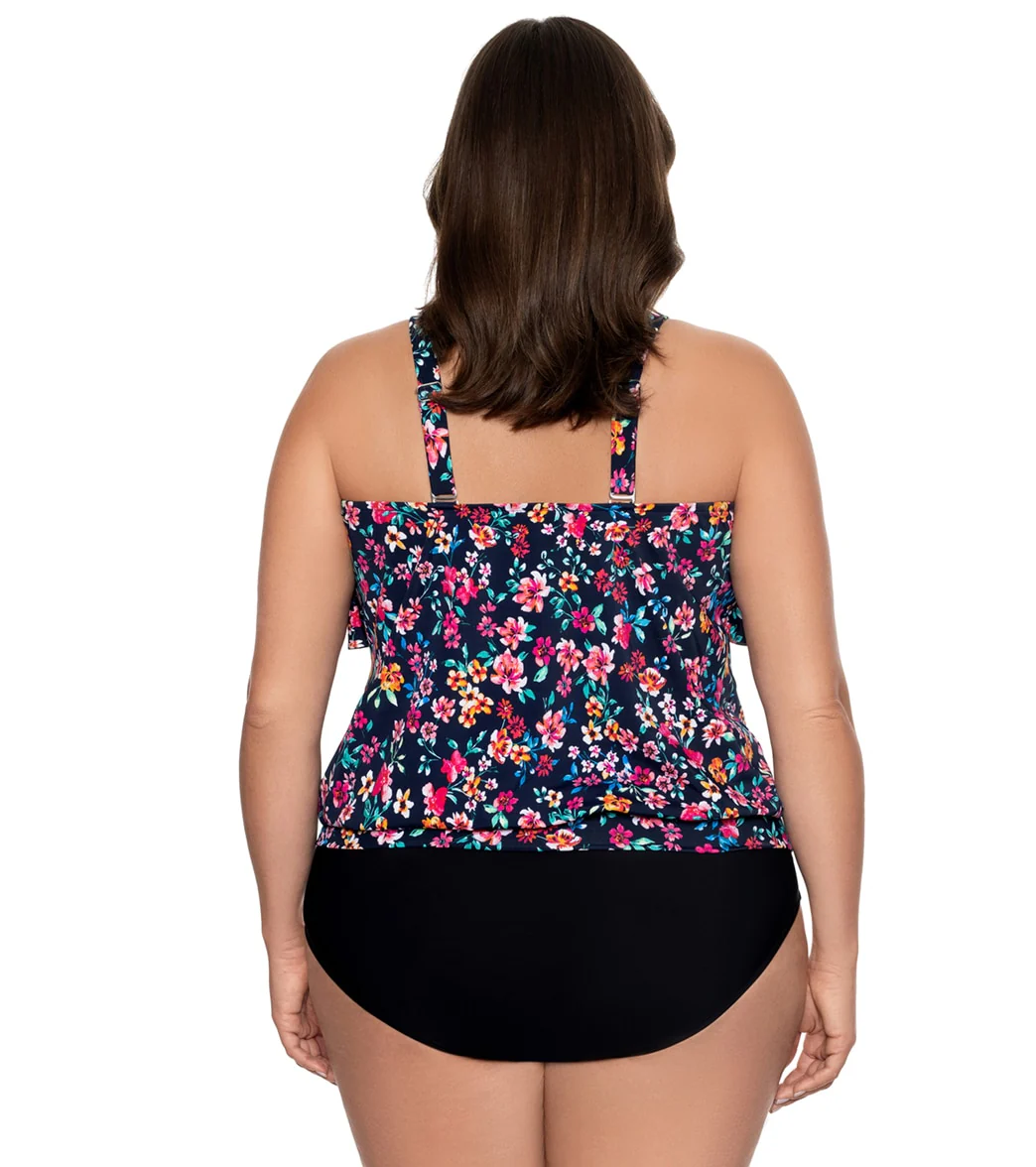 Penbrooke Women's Plus Size Sweetest Escape Bandeau Split Ruffle Blouson Tankini Top - Image 3