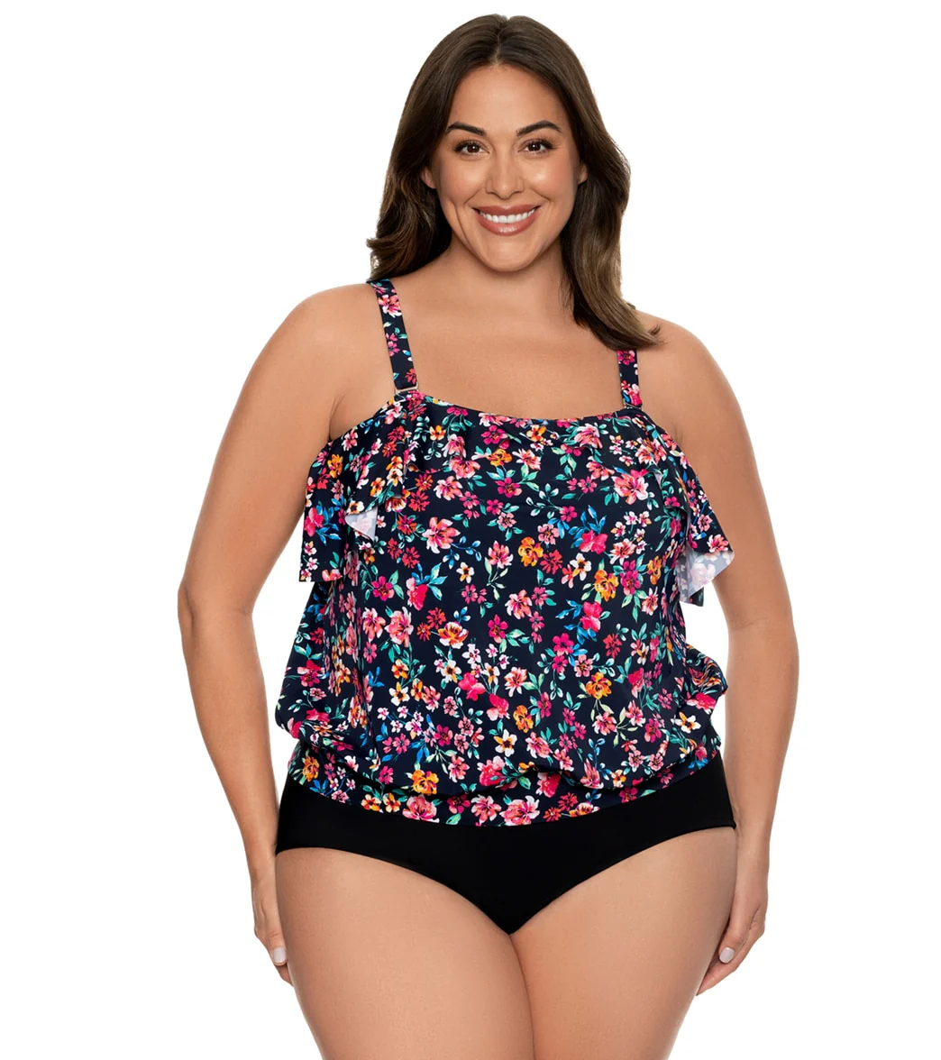 Penbrooke Women's Plus Size Sweetest Escape Bandeau Split Ruffle Blouson Tankini Top - Image 9