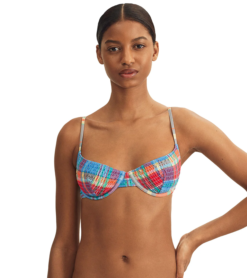 Polo Ralph Lauren Women's Smocked Madras Balconette Printed Jersey Bikini Top - Image 5