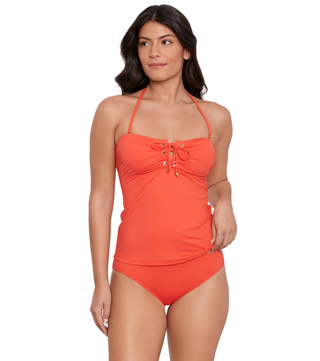 Ralph Lauren Women's Beach Club Solids V Wire Lace Front Bandini Tankini Top - Image 5