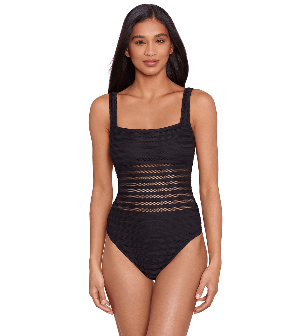 Ralph Lauren Women's Ottoman Mesh Square Neck One Piece Swimsuit - Image 2