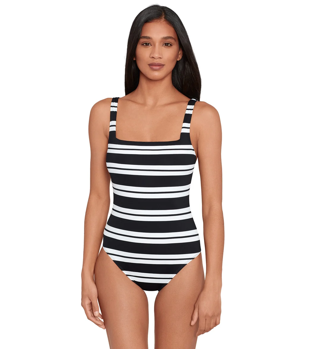 Ralph Lauren Women's Resort Stripe Square Neck One Piece Swimsuit