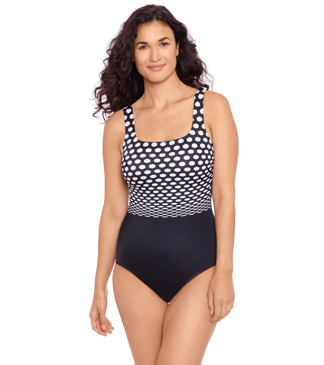Reebok Women's Covered In Dots Chlorine Resistant One Piece Swimsuit - Image 4