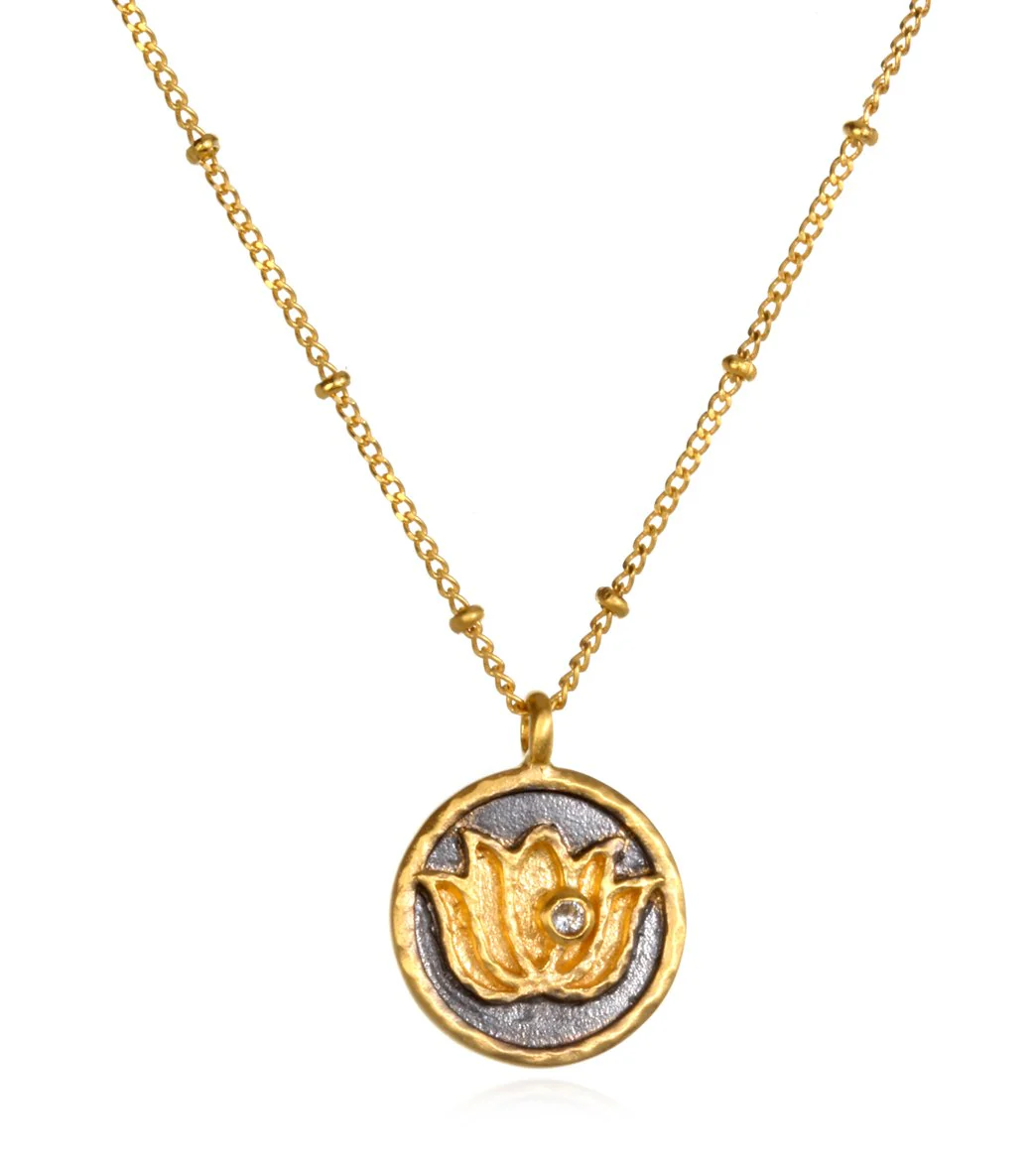 Satya Jewelry Gold w/ White Topaz Lotus Necklace