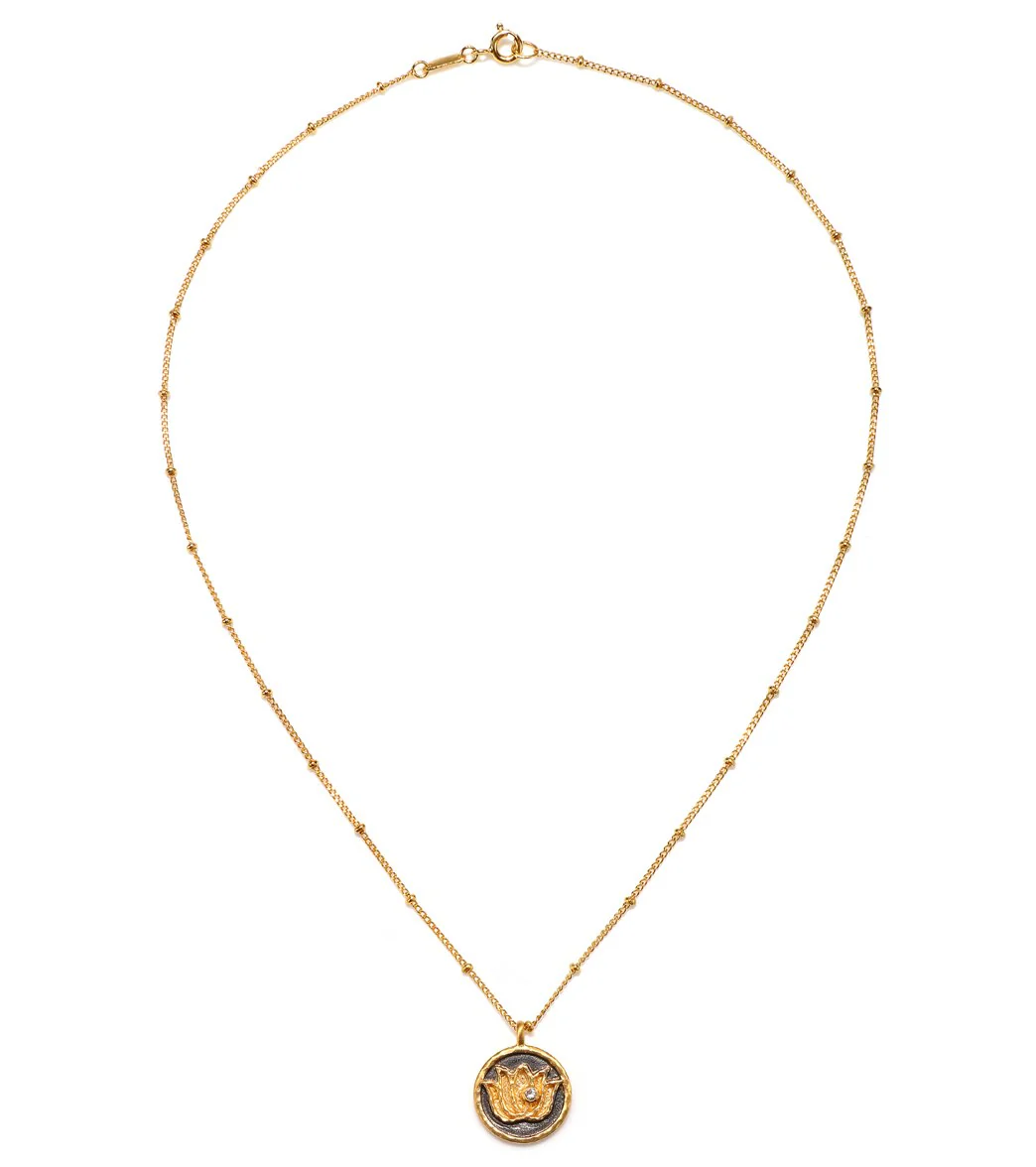 Satya Jewelry Gold w/ White Topaz Lotus Necklace - Image 2