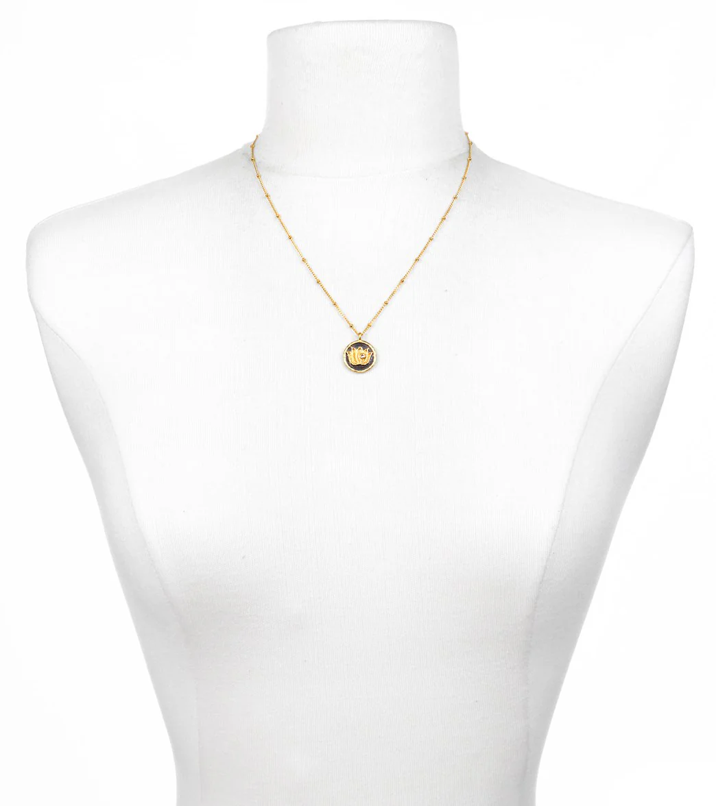 Satya Jewelry Gold w/ White Topaz Lotus Necklace - Image 3