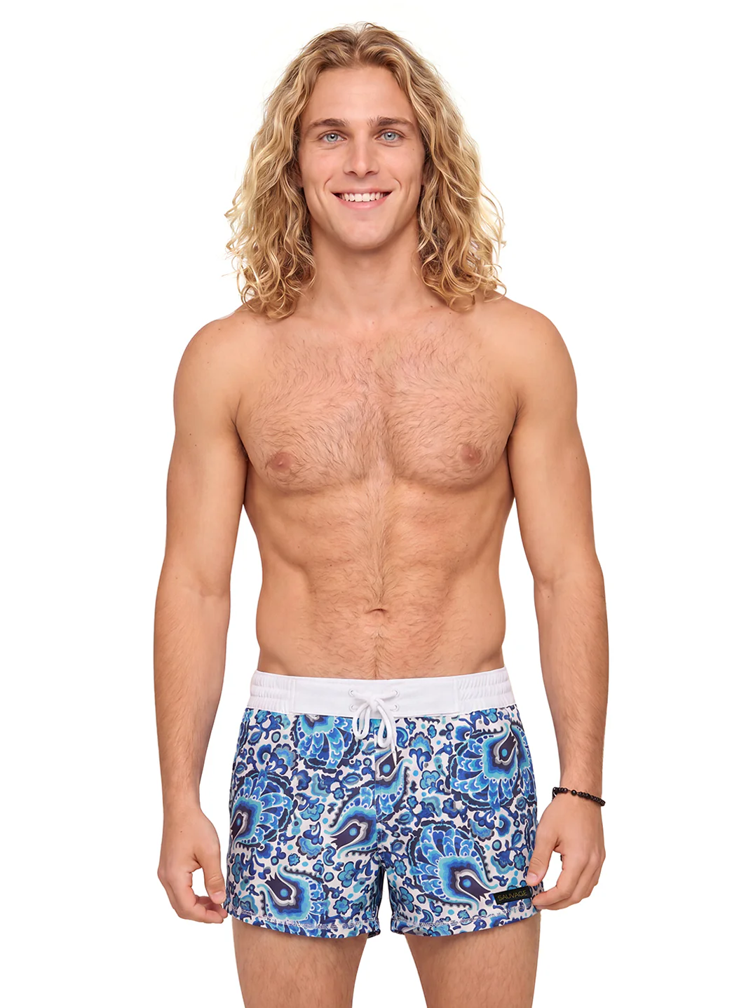 Sauvage Men's Blue Paisley Italian Swim Trunks - Image 3