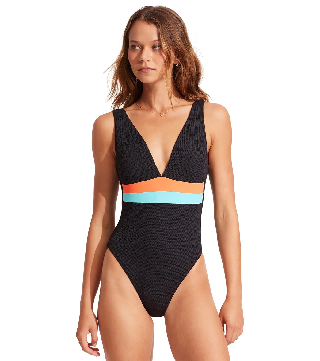 Seafolly Women's Slice Of Splice Spliced Deep V Neck One Piece Swimsuit - Image 8