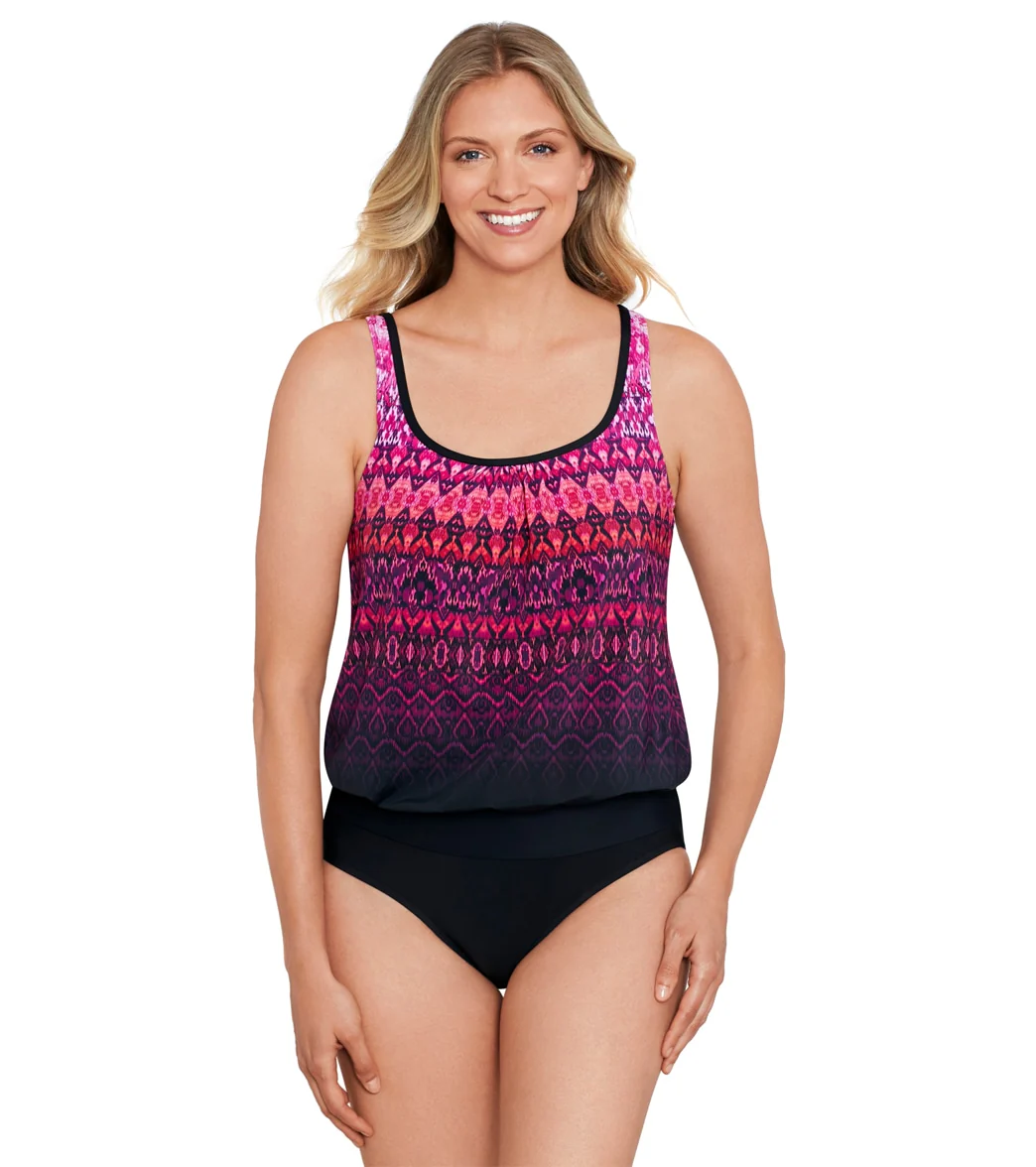 Shape Solver By Penbrooke Women's Biased View Shirred Neck Blouson Tankini Top - Image 6