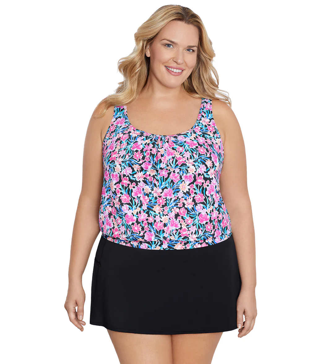 Shape Solver By Penbrooke Women's Plus Florentine Blouson Tankini Top