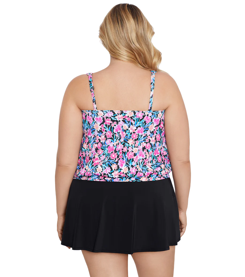 Shape Solver By Penbrooke Women's Plus Florentine Blouson Tankini Top - Image 3