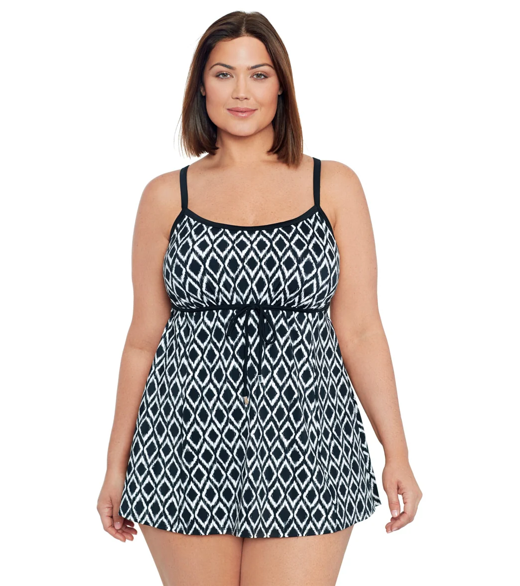 Shape Solver By Penbrooke Women's Plus Size Batik Charm Empire Swim Dress - Image 5
