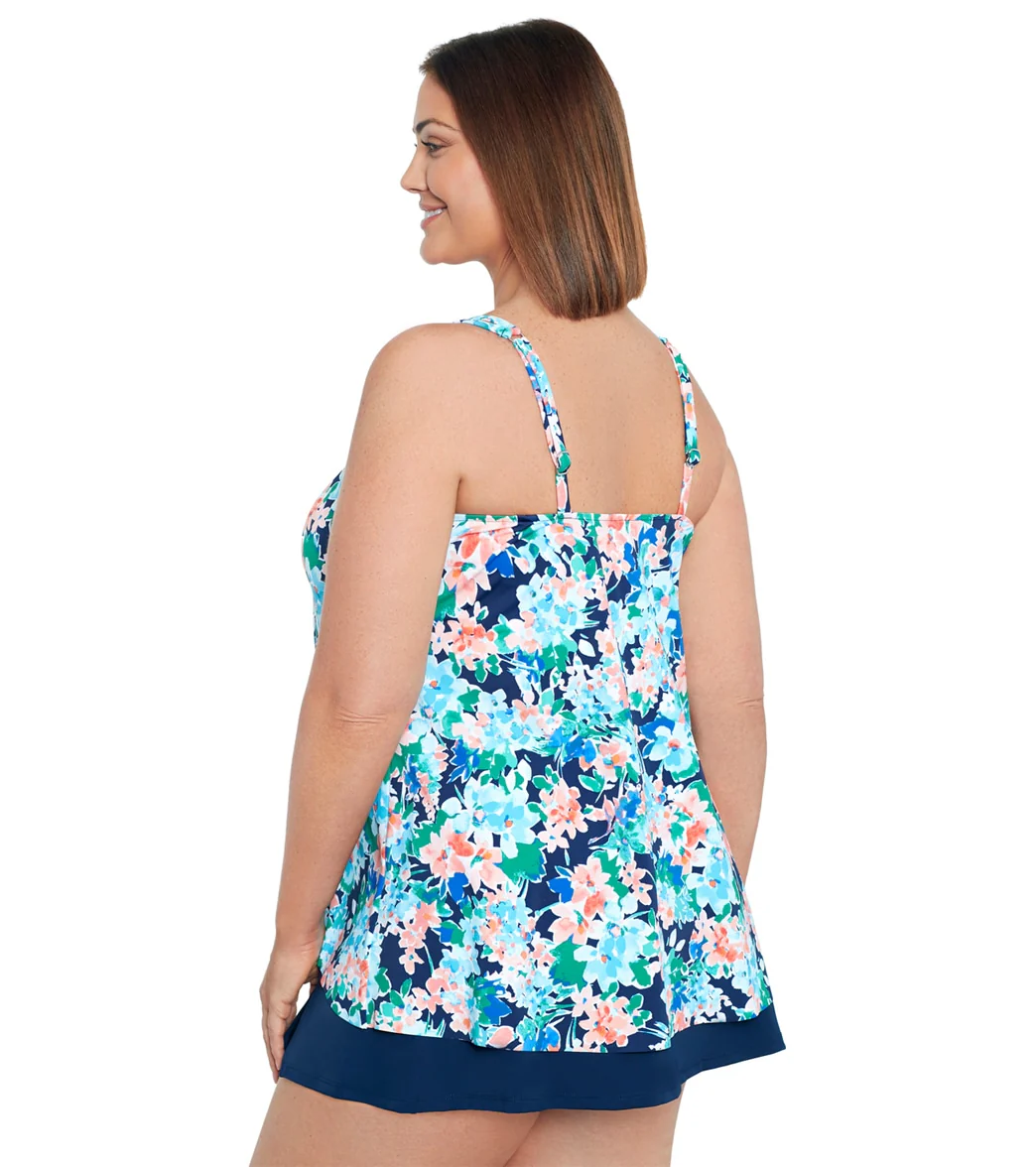 Shape Solver By Penbrooke Women's Plus Size Ditsy Days Princess Seam Hi Lo Tankini Top - Image 2
