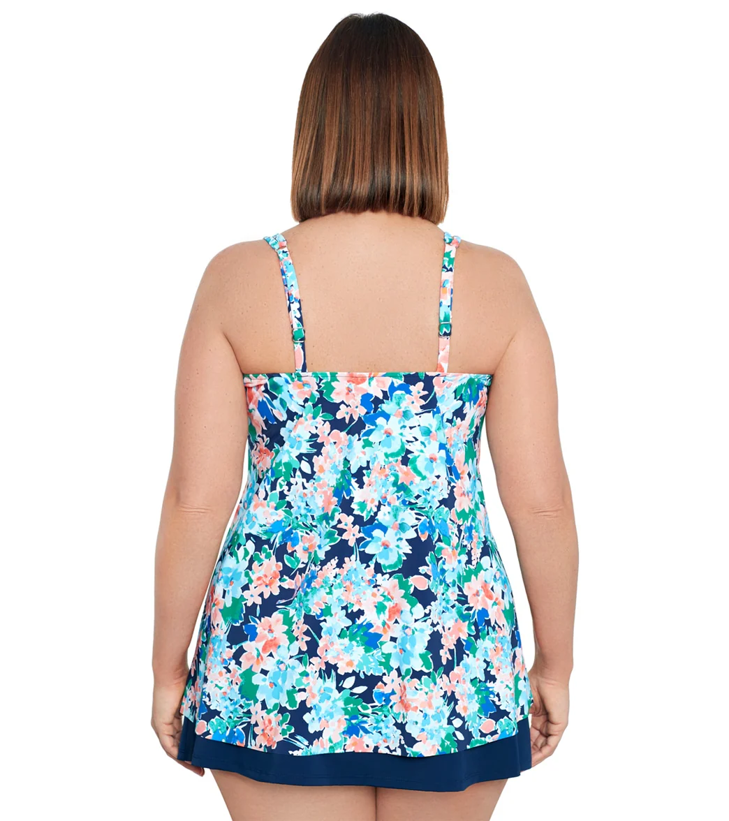 Shape Solver By Penbrooke Women's Plus Size Ditsy Days Princess Seam Hi Lo Tankini Top - Image 3