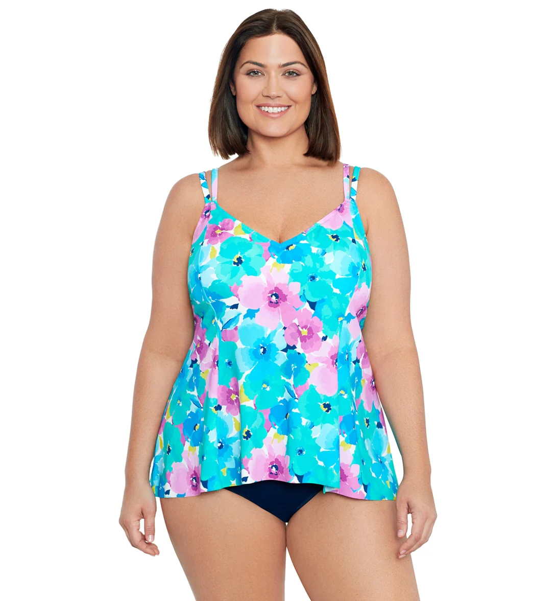 Shape Solver By Penbrooke Women's Plus Size Hidden Garden Princess Seam Fauxkini One Piece Swimsuit - Image 5