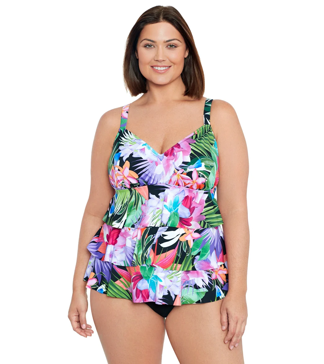 Shape Solver By Penbrooke Women's Plus Size Lush Life Triple Tier Tankini Top - Image 5