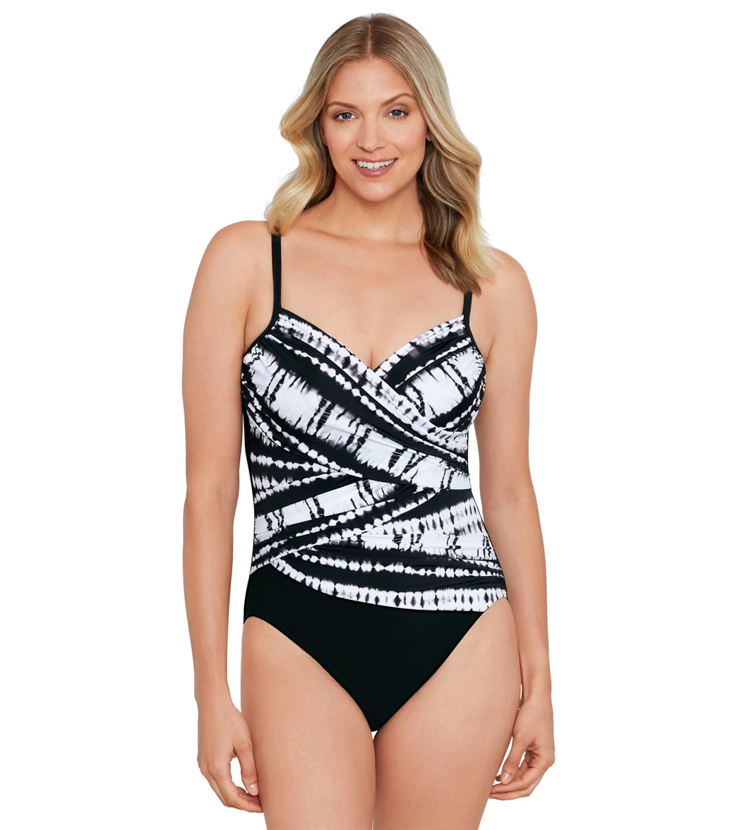 Shape Solver By Penbrooke Women's Stripe A Pose Criss Cross One Piece Swimsuit