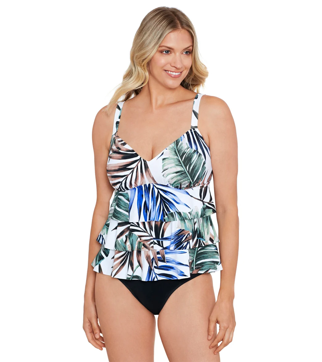 Shape Solver By Penbrooke Women's Tropicali Triple Tier Tankini Top - Image 7