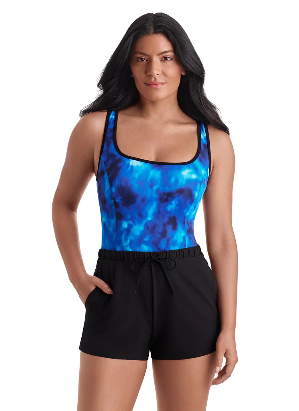 Shape Solver SPORT Shape Solver Sport Women's Laguna Waters Binded Scoopneck Runaround One Piece Swimsuit - Image 2