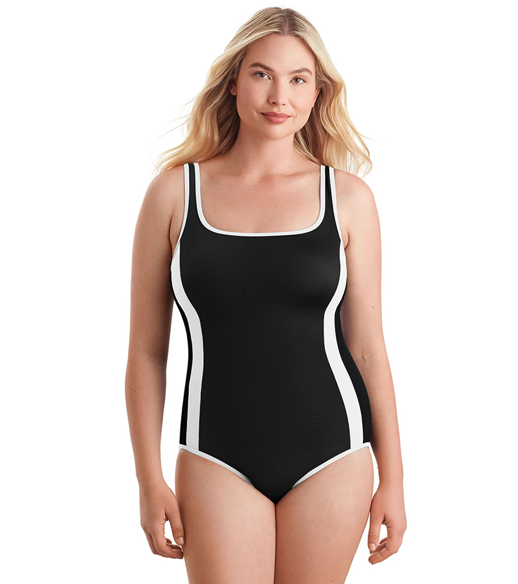 Shape Solver SPORT Women's Fashion Solids Side Panel Tank One Piece Swimsuit - Image 11