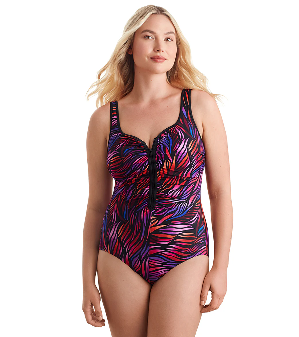 Shape Solver SPORT Women's Shirred Zipper Tank One Piece Swimsuit - Image 14