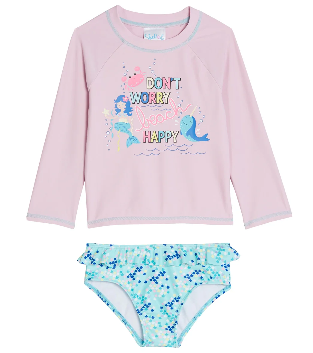 Shelloha Girls' Beach Happy Two Piece Long Sleeve Rashguard Set (Baby, Toddler) - Image 4