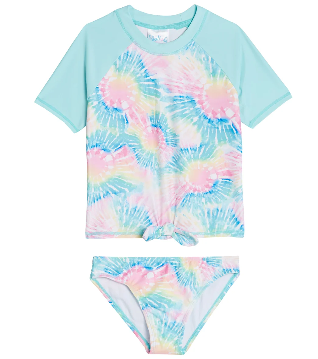 Shelloha Girls' Neon Pastel Short Sleeve Rashguard Set (Little Kid, Big Kid)