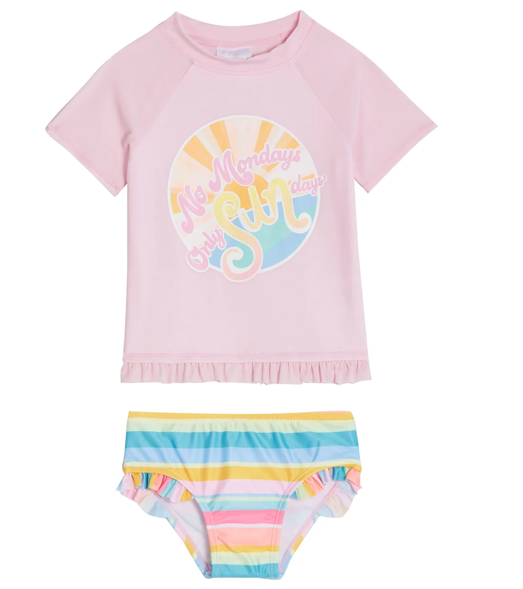 Shelloha Girls' No Mondays Two Piece Short Sleeve Rashguard Set with Hat (Baby, Toddler) - Image 6