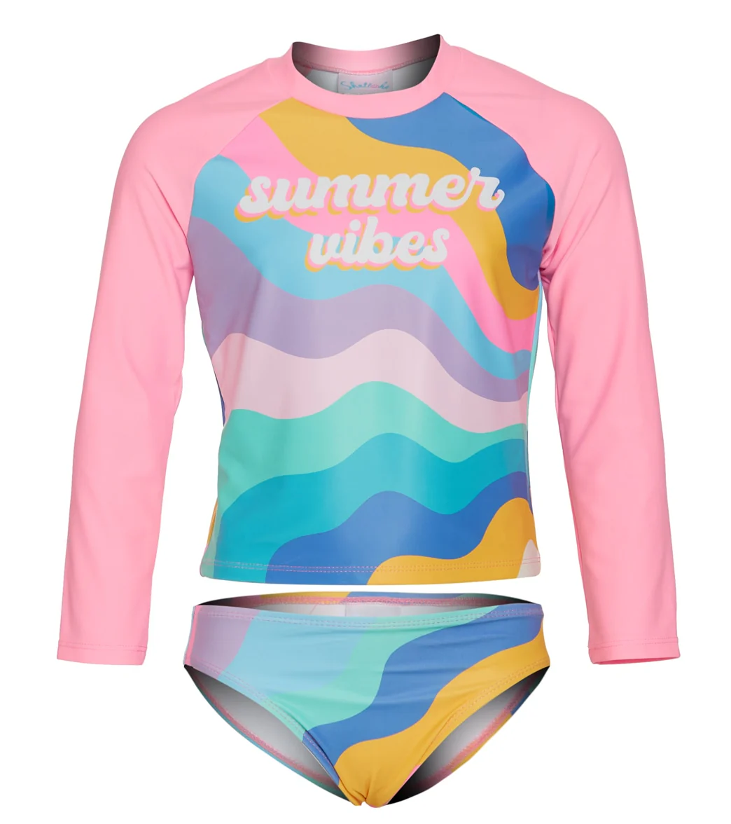 Shelloha Girls' Summer Vibes Long Sleeve Rashguard Set (Little Kid, Big Kid)