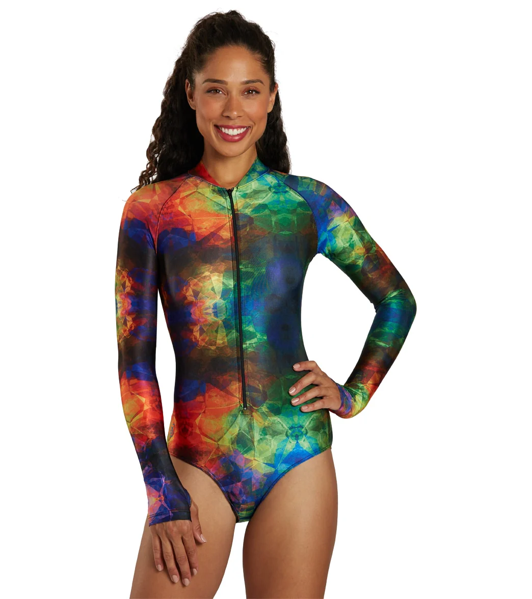 SlipIns Women's Crystaline Zippered Mini Long Sleeve One Piece Swimsuit - Image 6