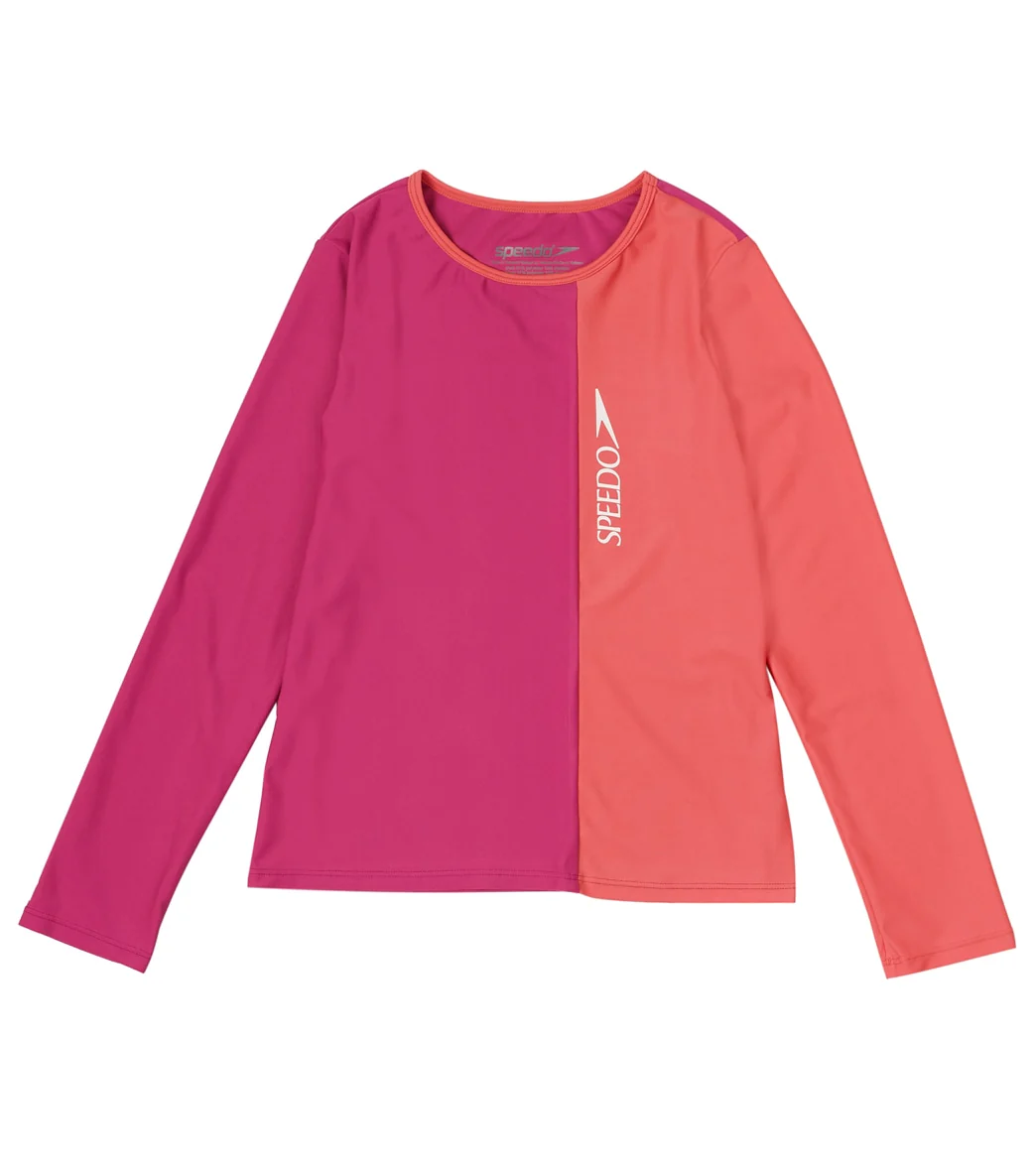Speedo Girls' Long Sleeve Solid Blocked Logo Rashguard (Big Kid) - Image 9