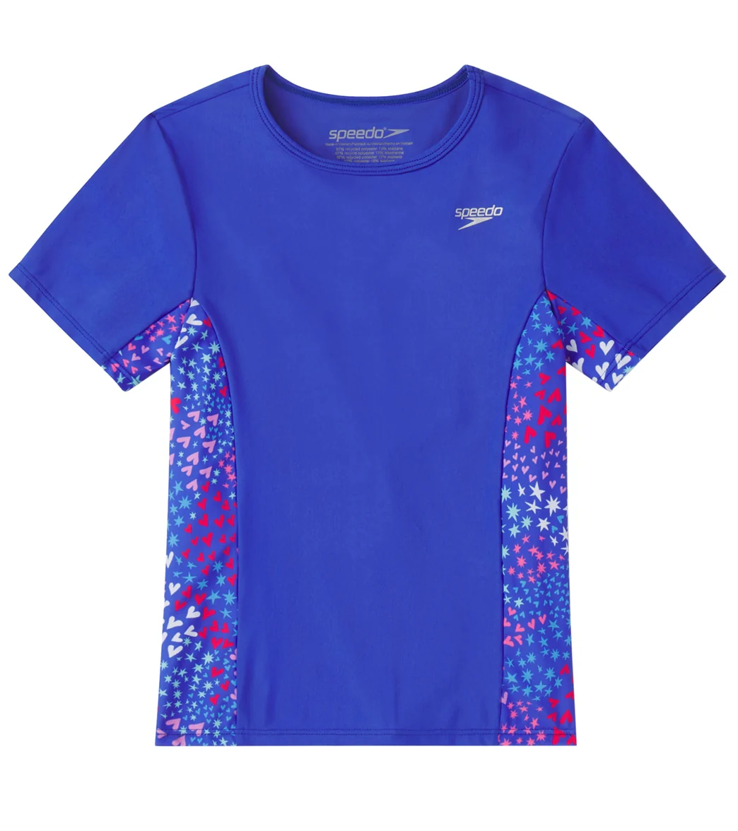 Speedo Girl's Short Sleeve Print Splice Rashguard (Little Kid, Big Kid) - Image 4