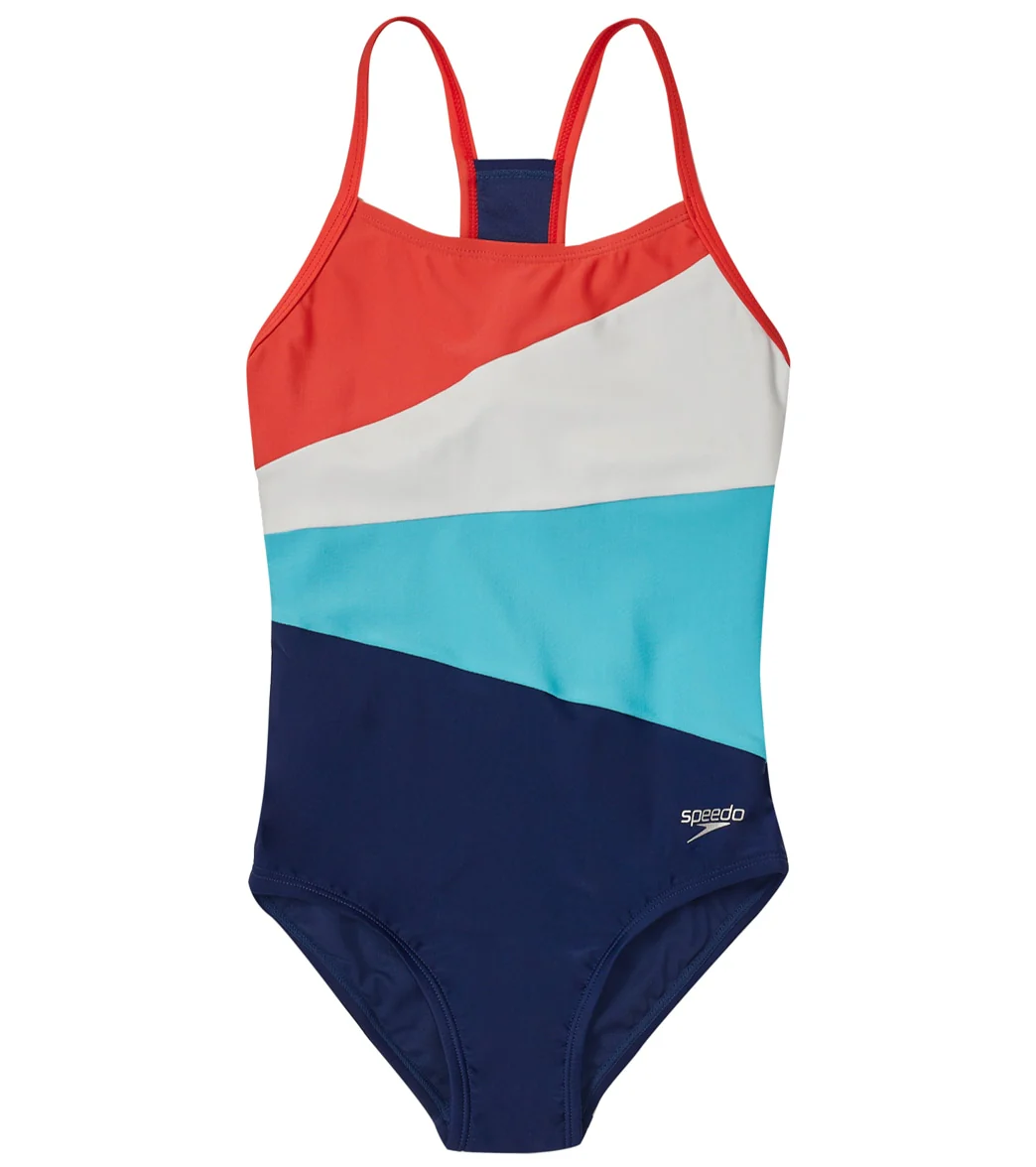 Speedo Girls' Solid Radiating Splice One Piece Swimsuit (Big Kid) - Image 4