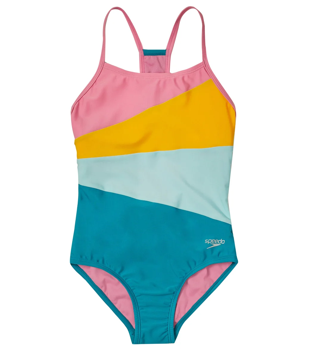 Speedo Girls' Solid Radiating Splice One Piece Swimsuit (Big Kid) - Image 5