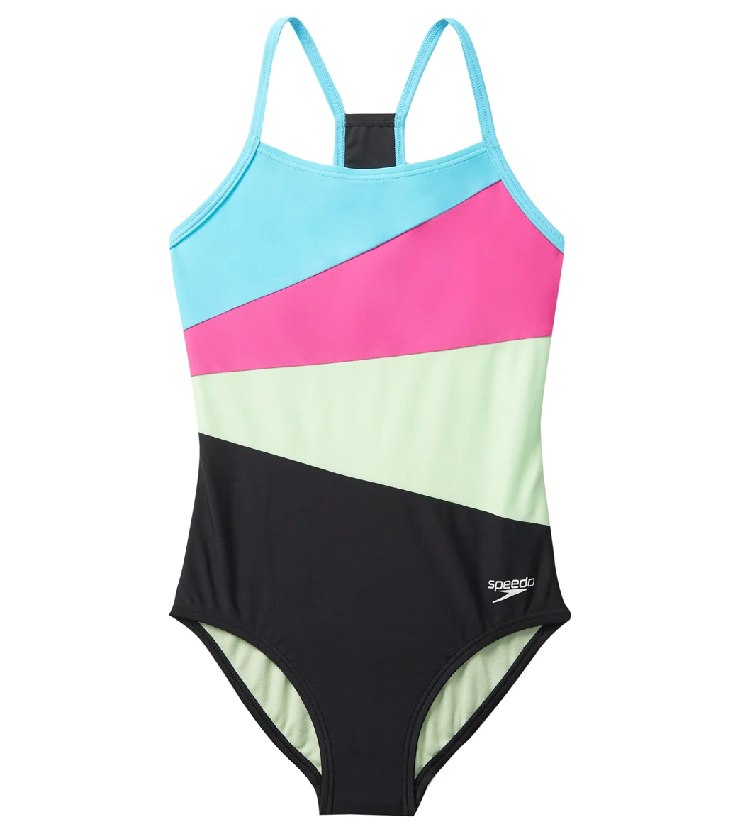 Speedo Girls' Solid Radiating Splice One Piece Swimsuit (Big Kid) - Image 9
