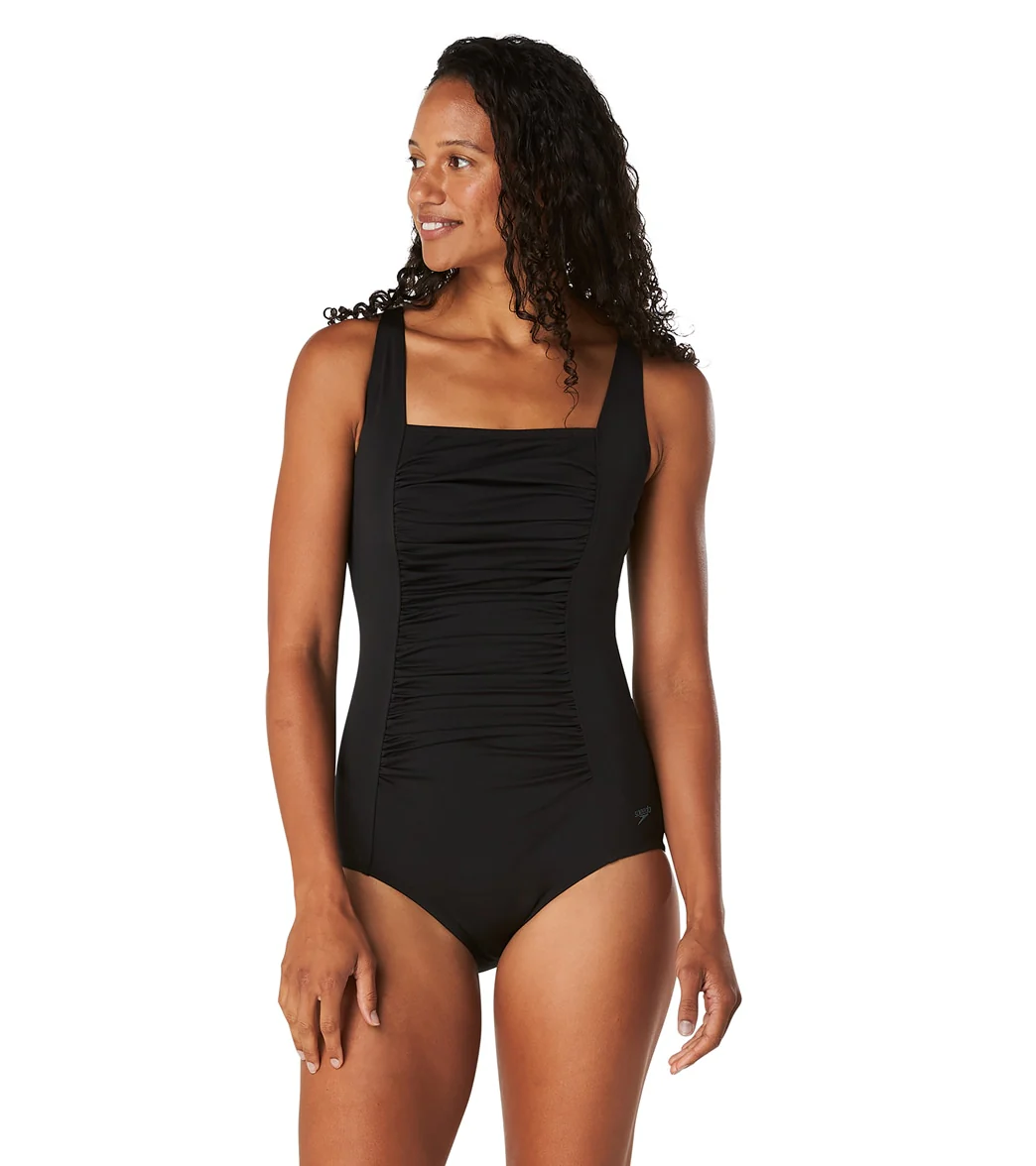 Speedo Women's Adjustable Solid Shirred One Piece Swimsuit - Image 13