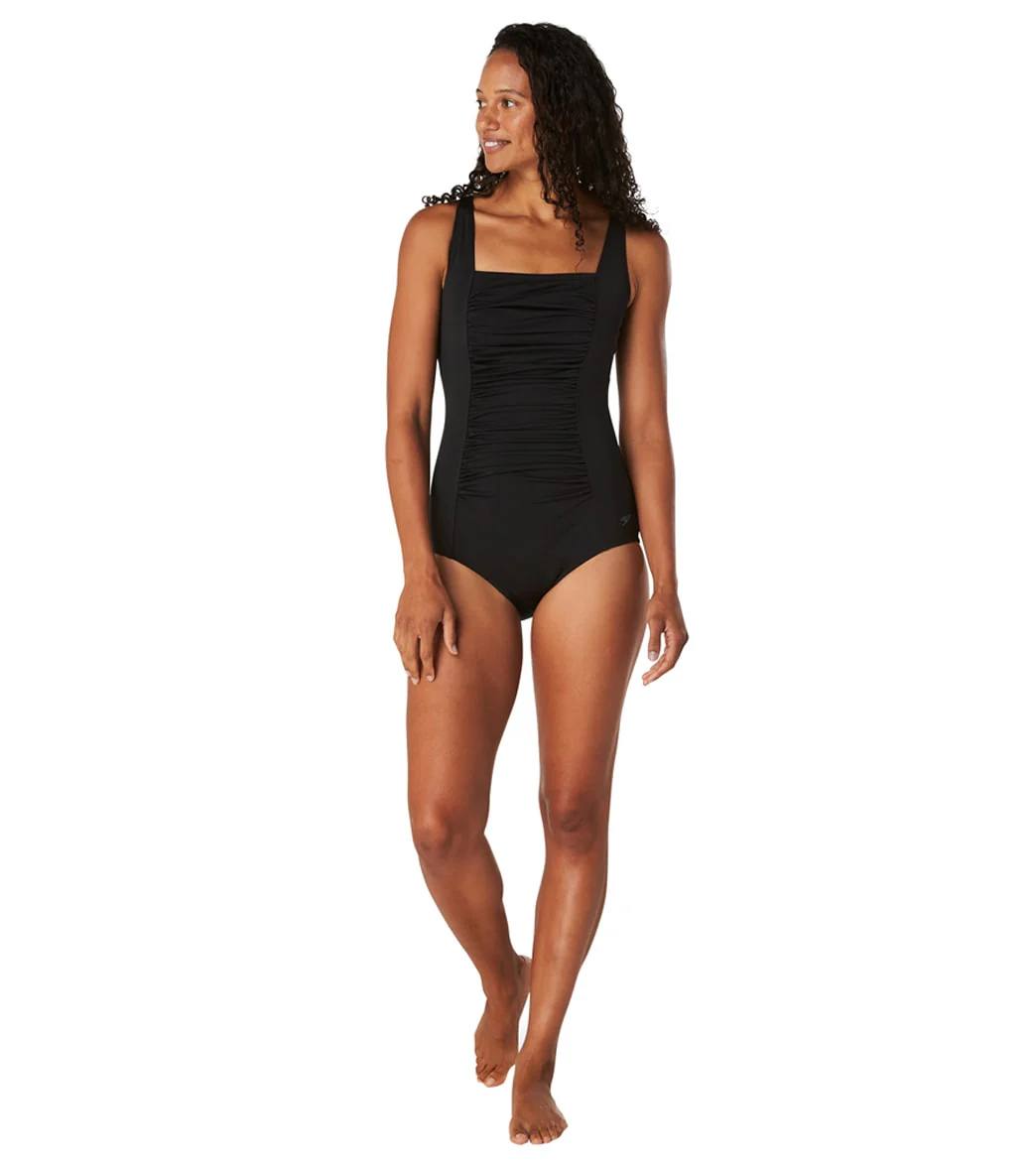 Speedo Women's Adjustable Solid Shirred One Piece Swimsuit - Image 14