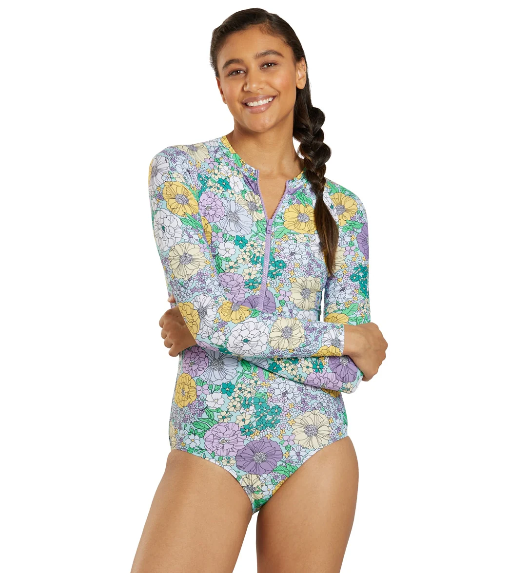 Sporti Active Bondi Floral Zip Front Long Sleeve One Piece Swimsuit - Image 2
