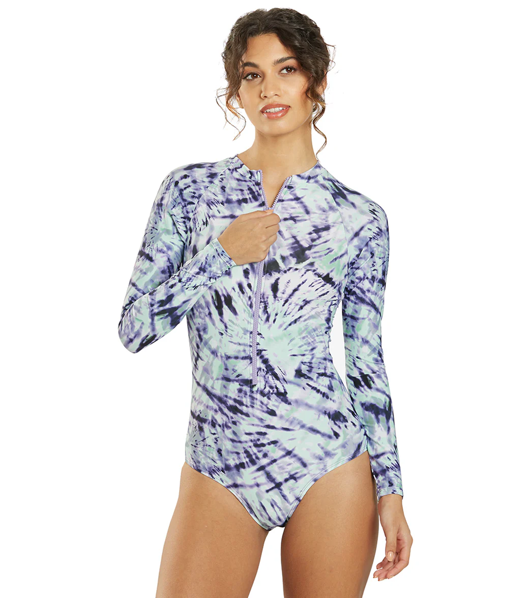 Sporti Active Moonlight Tie Dye Zip Front Long Sleeve One Piece Swimsuit - Image 2