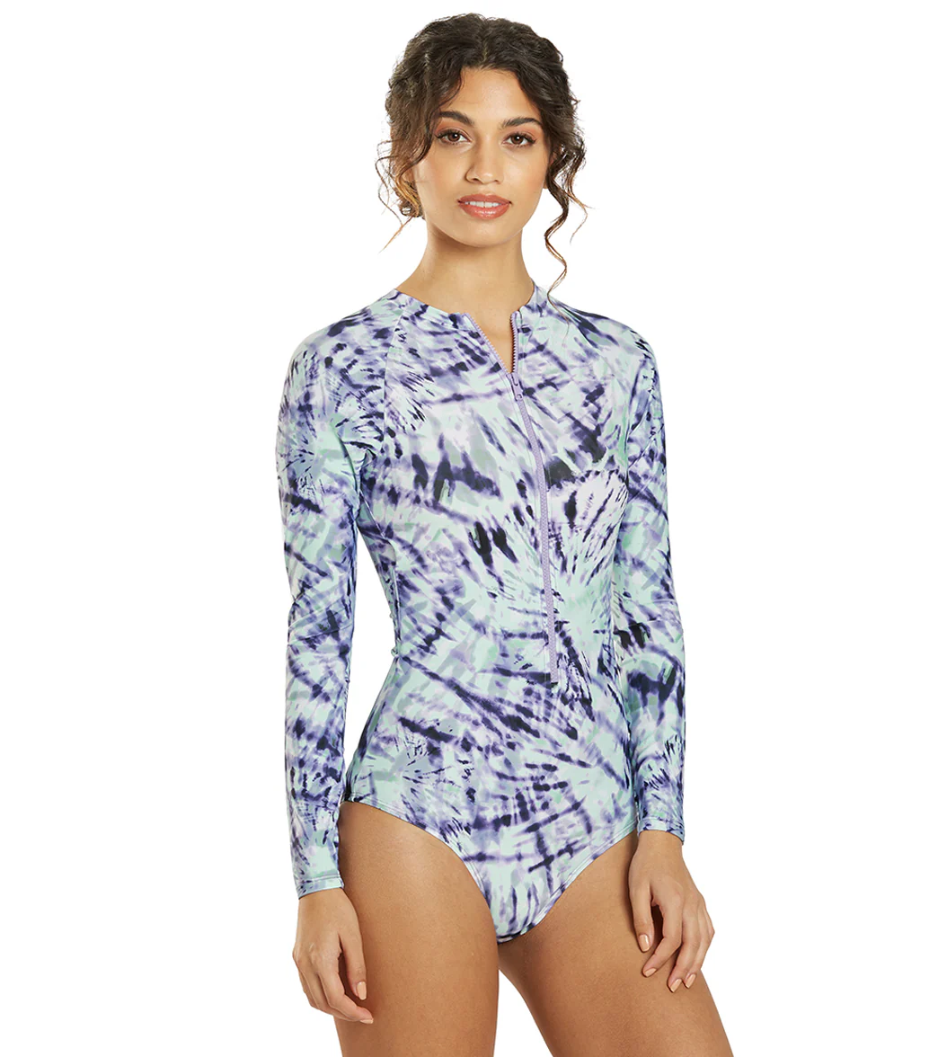 Sporti Active Moonlight Tie Dye Zip Front Long Sleeve One Piece Swimsuit - Image 3