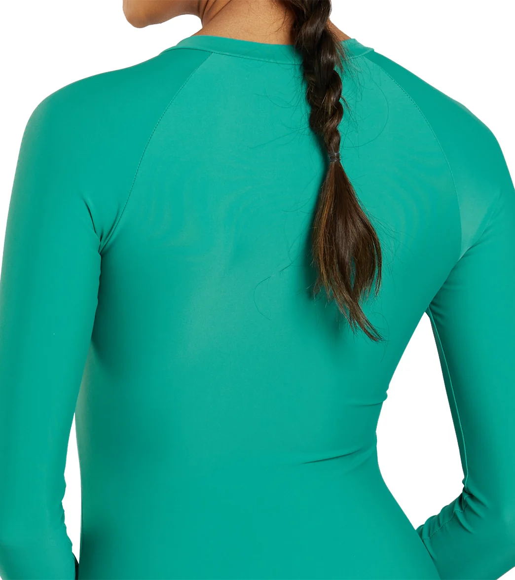 Sporti Active Solid Zip Front Long Sleeve One Piece Swimsuit - Image 36