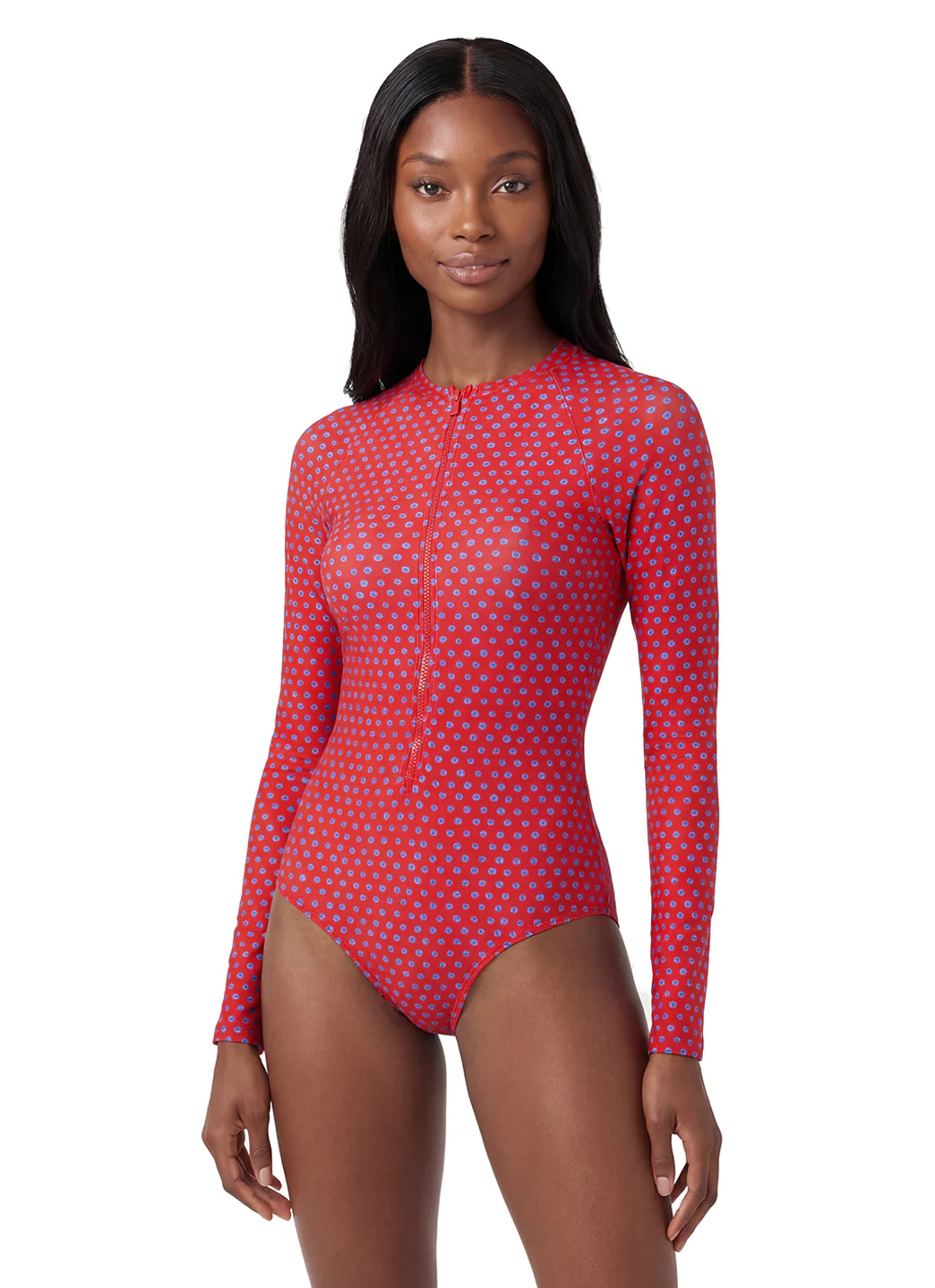 Sporti Active Tidal Dots Zip Front Long Sleeve One Piece Swimsuit - Image 2