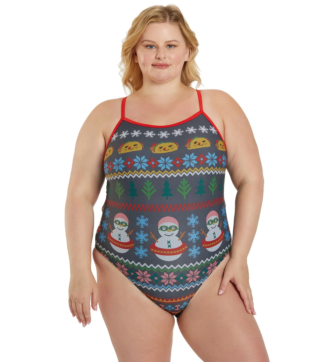Sporti Granny Sweater Snowman Tacos Thin Strap One Piece Swimsuit - Image 11