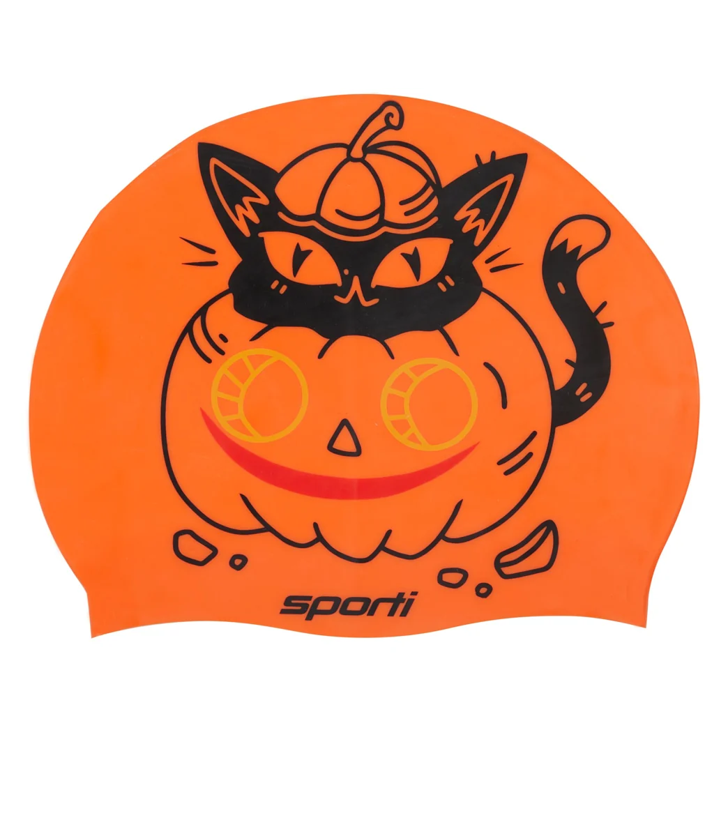 Sporti Limited Edition Pumpkin Cat Silicone Swim Cap Jr. - Image 5