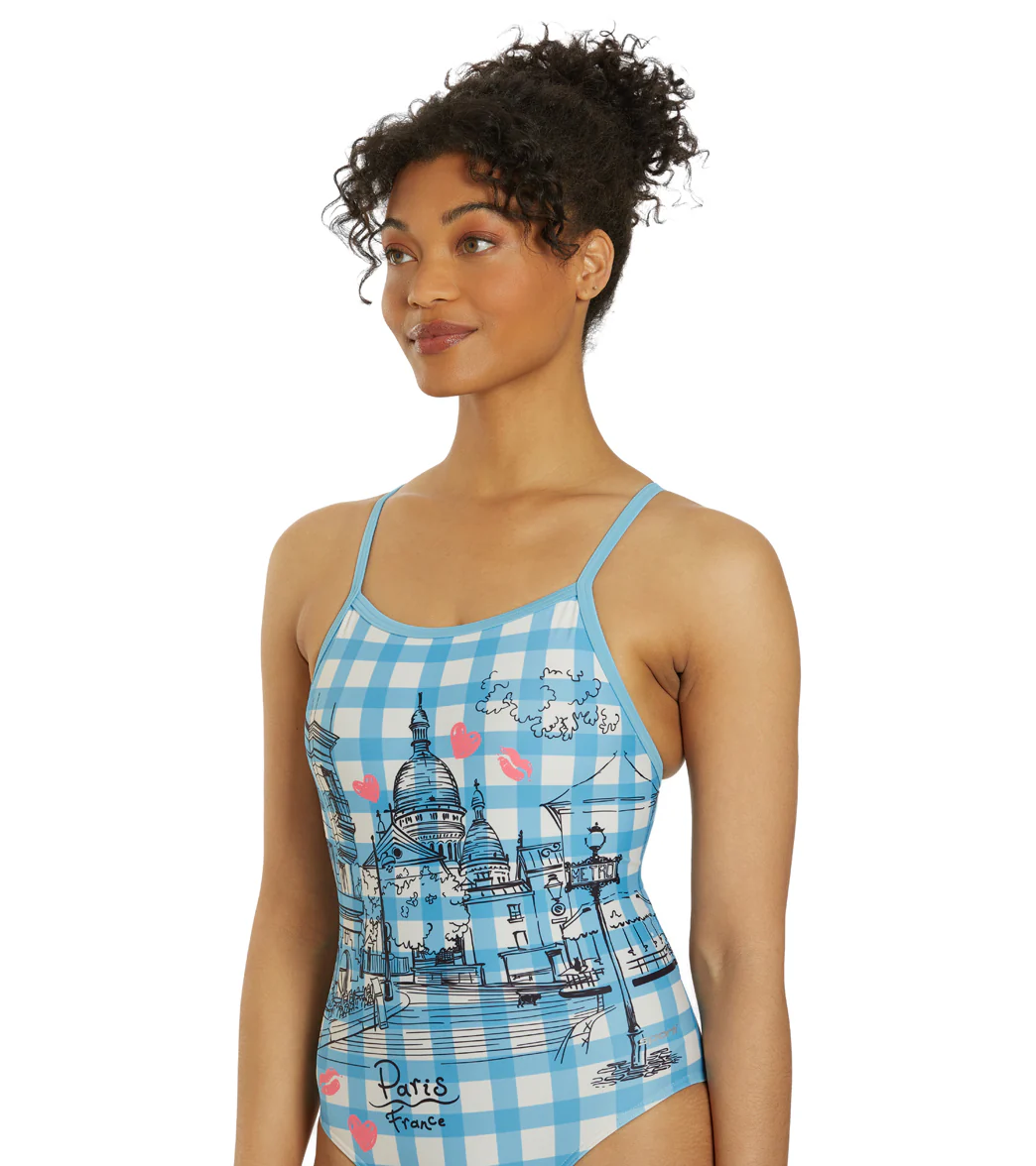Sporti Paris Bistro Blues Thin Strap One Piece Swimsuit (22-44) - Image 9