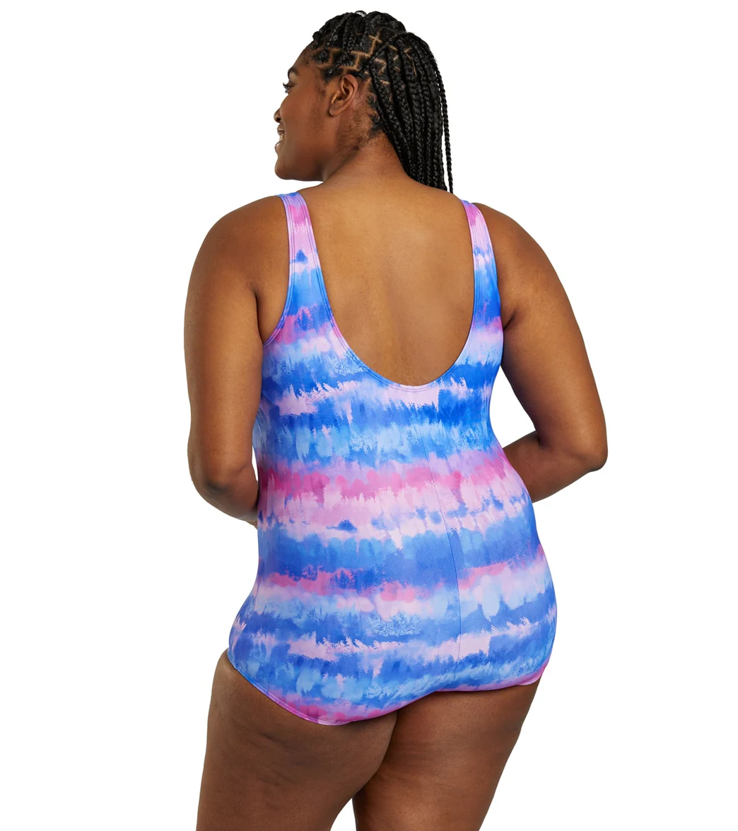Sporti Plus Size HydroLast Malibu Sunrise Chlorine Resistant Conservative Scoop Back One Piece Swimsuit - Image 4