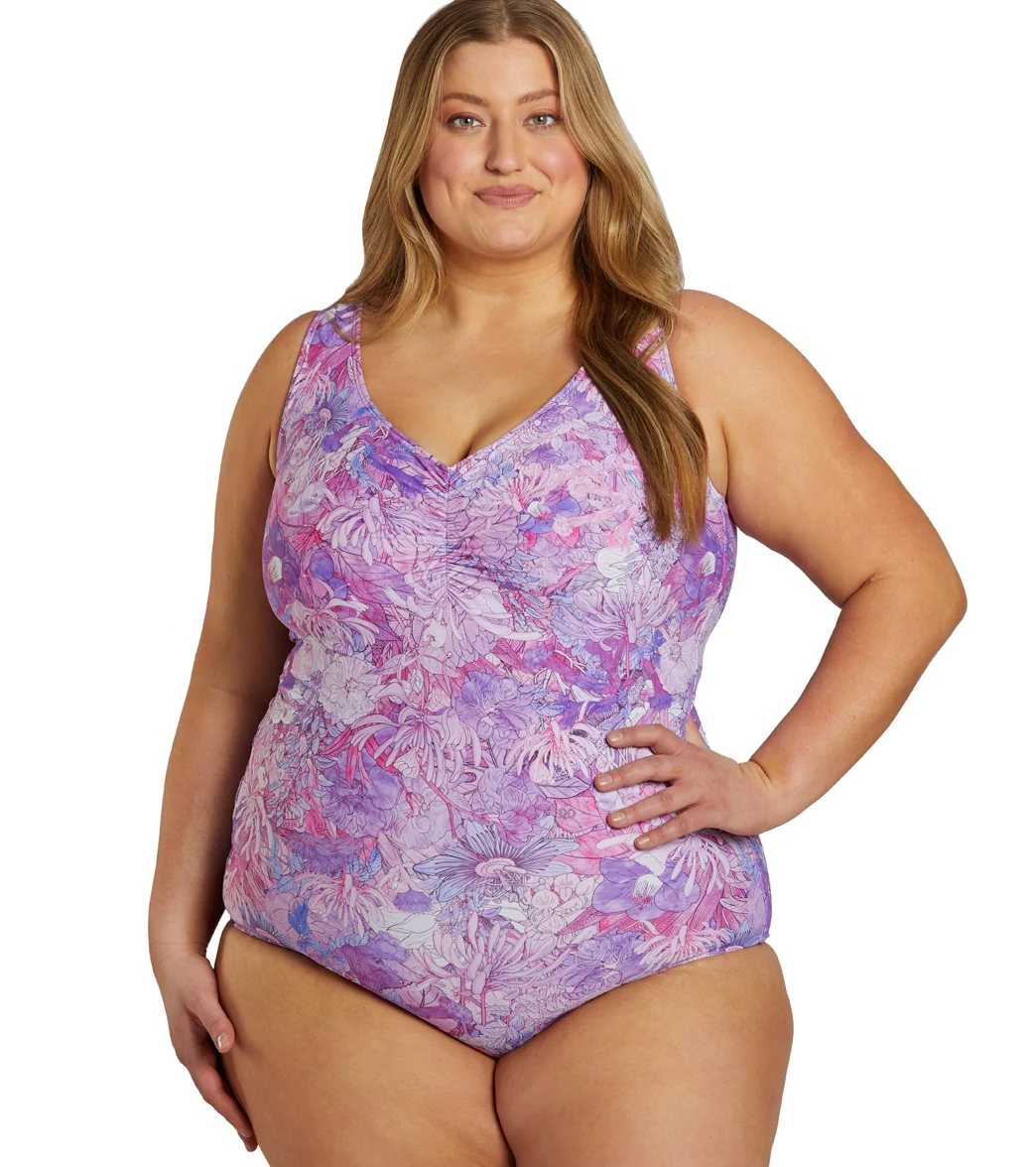 Sporti Plus Size Jungle Floral Conservative Printed Girl Leg One Piece Swimsuit - Image 9