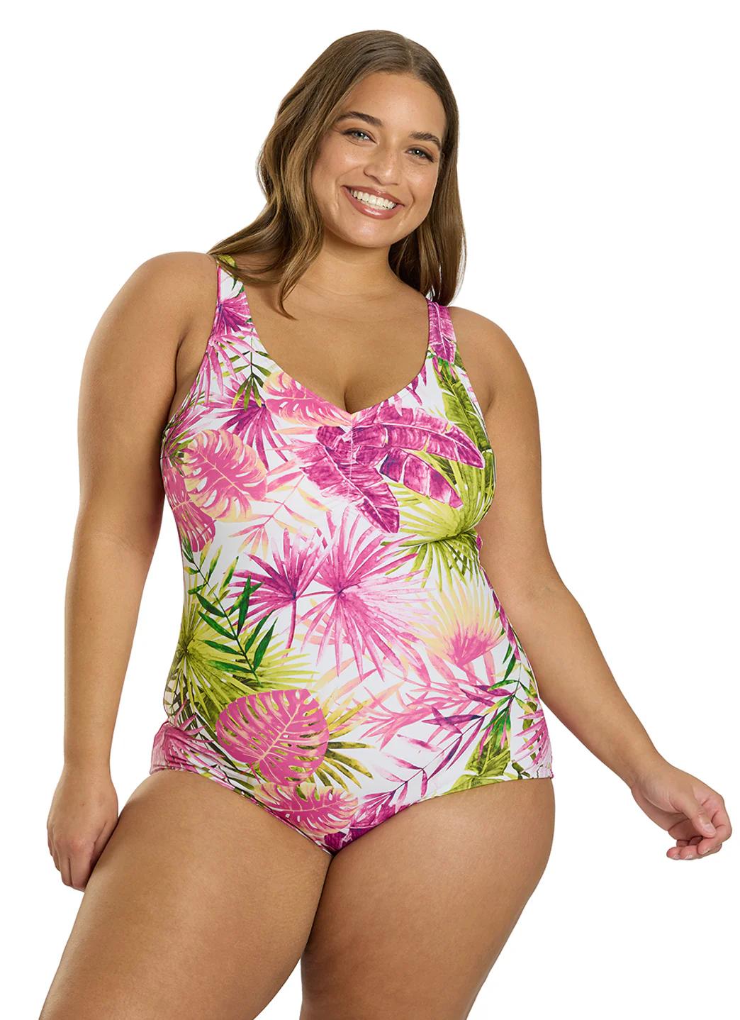 Sporti Plus Size Palm Royale Conservative Printed Girl Leg One Piece Swimsuit - Image 2