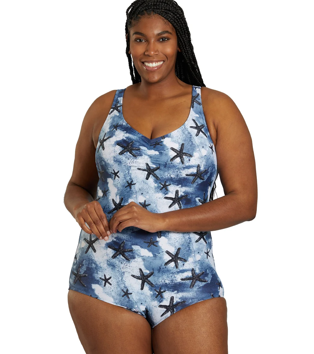 Sporti Plus Size Sanibel Island Conservative Printed Girl Leg One Piece Swimsuit - Image 8